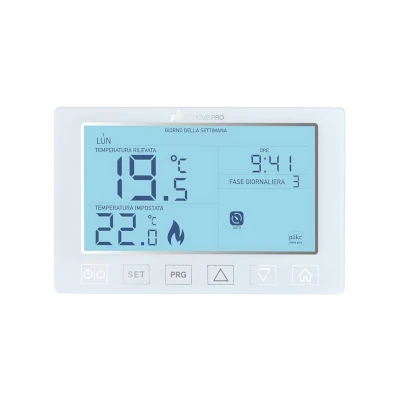 Plikc - Neve PRO digital weekly thermostat with a large display and advanced features for precise temperature control in heating and cooling.