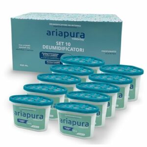 Deumidificatore Portatile CASA VIVA "Ariapura" - Pacco da 10 (500 ml) con Cristalli Idrofili e Essenze Aromaterapiche